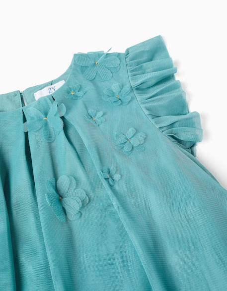 Robe en tulle sans manches à volants et fleurs Bleu clair 3 - vertbaudet enfant 