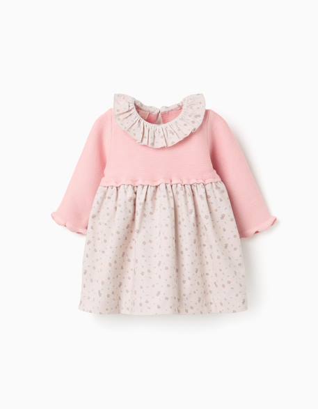 Robe bi-matière à motif floral Rose clair 1 - vertbaudet enfant 