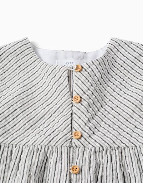 Robe en coton rayé à manches bouffantes b&s Blanc 4 - vertbaudet enfant 