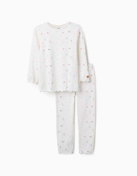 Pyjama à manches longues et motif fleurs et étoiles Blanc 1 - vertbaudet enfant 