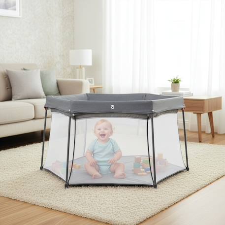 Parc bébé hexagonal pliable léger Luxembourg Gris 2 - vertbaudet enfant 