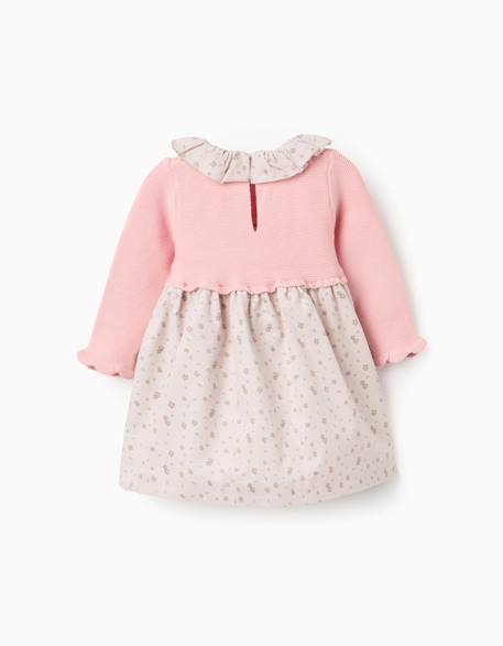 Robe bi-matière à motif floral Rose clair 2 - vertbaudet enfant 