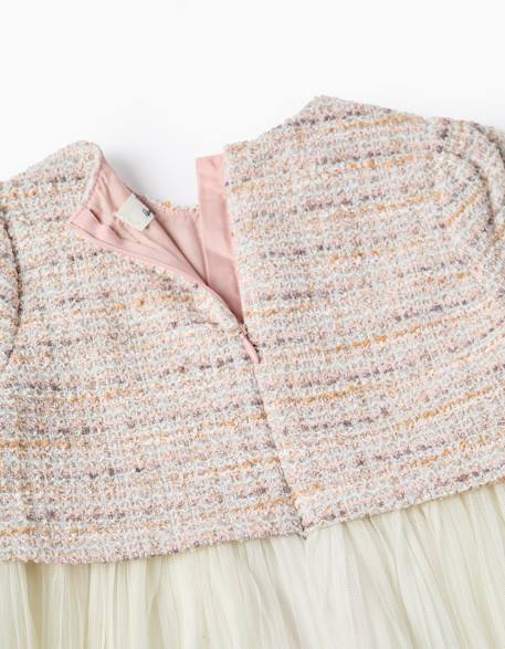 Robe bi-matière à manches courtes en tweed et maille Rose clair 3 - vertbaudet enfant 
