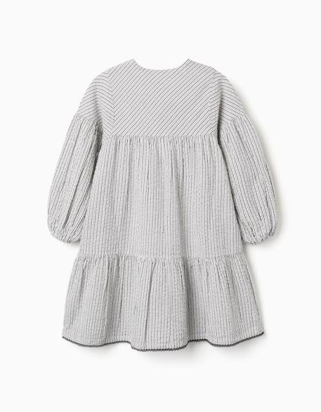Robe en coton rayé à manches bouffantes b&s Blanc 3 - vertbaudet enfant 