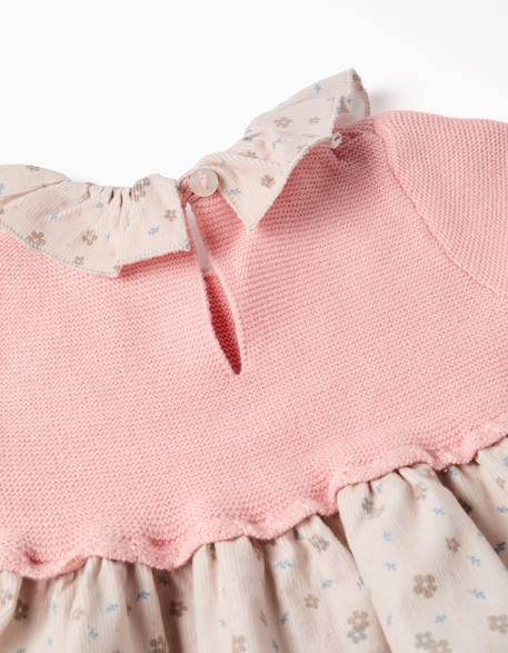 Robe bi-matière à motif floral Rose clair 3 - vertbaudet enfant 