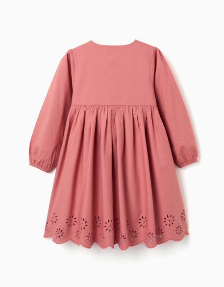 Robe en popeline à manches longues et broderie anglaise Rose 2 - vertbaudet enfant 