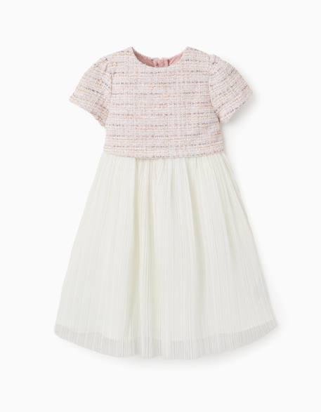 Robe bi-matière à manches courtes en tweed et maille Rose clair 1 - vertbaudet enfant 