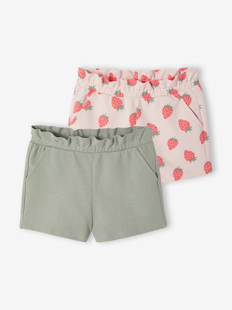 Lot de 2 shorts fille molleton léger mandarine+marine+vert d'eau 15 - vertbaudet enfant 