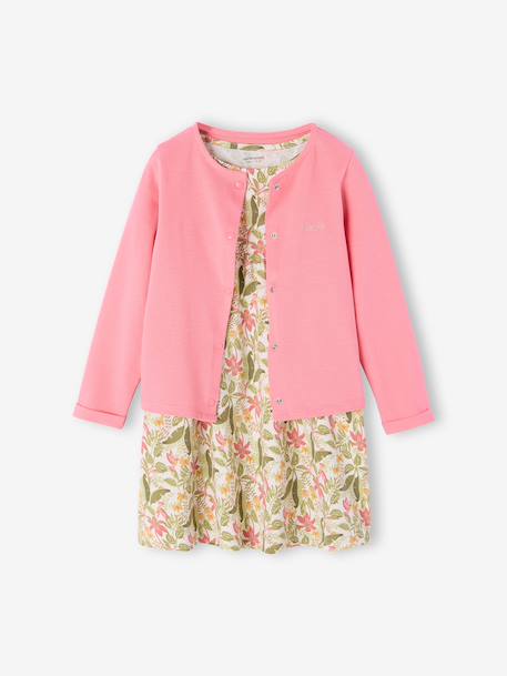 Ensemble fille robe + gilet mauve+rose imprimé 12 - vertbaudet enfant 