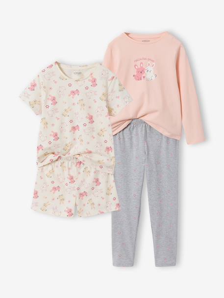 Lot 2 pyjamas lapin court et long gris chiné 1 - vertbaudet enfant 