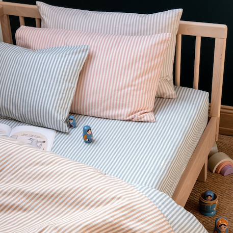 Taie d'oreiller percale de coton bio rayé Rayé ambre+Rayé bleu ardoise+Rayé lin+Rayé peach+Rayé tilleul+Rayé tournesol 12 - vertbaudet enfant 
