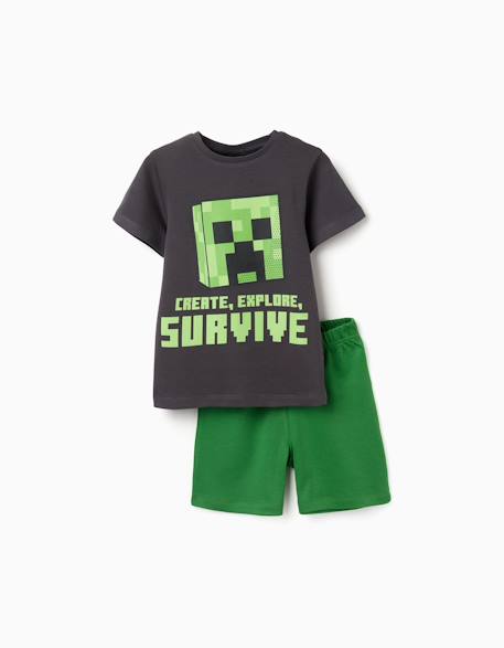 Pyjama court en coton avec imprimé minecraft Gris foncé 1 - vertbaudet enfant 