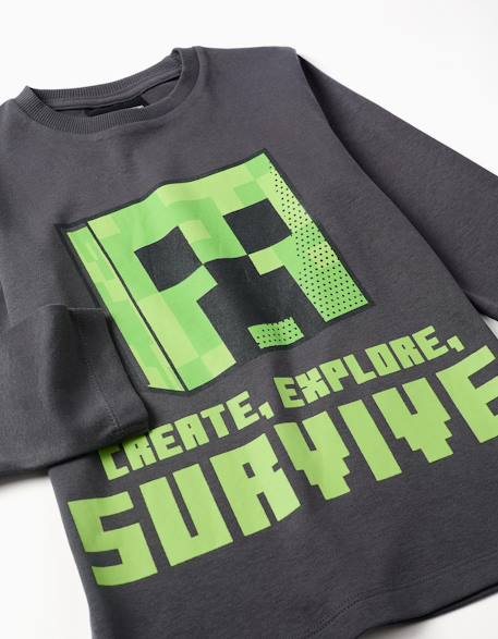 Pyjama long en coton avec imprimé minecraft Gris foncé 3 - vertbaudet enfant 