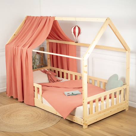 Ciel de lit cabane en gaze de coton solo 360 cm Beige+Blanc+Bleu+Camel+Écru+Gris+Imprimé coeurs+Marron+Pêche+Rose+Terracotta+Vert de gris 42 - vertbaudet enfant 