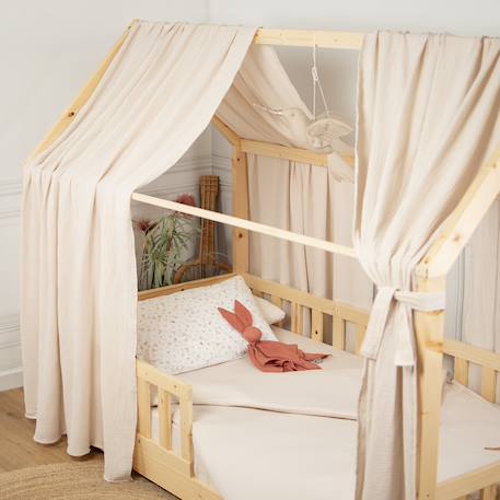 Ciel de lit cabane en gaze de coton solo 390 cm Beige+Blanc+Bleu+Camel+Écru+Gris+Imprimé coeurs+Marron+Pêche+Rose+Terracotta+Vert de gris 1 - vertbaudet enfant 