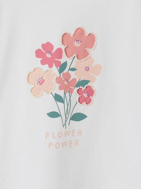 Tee-shirt fille motif romantique manches courtes à volant écru+marine+rose+vert sauge 3 - vertbaudet enfant 