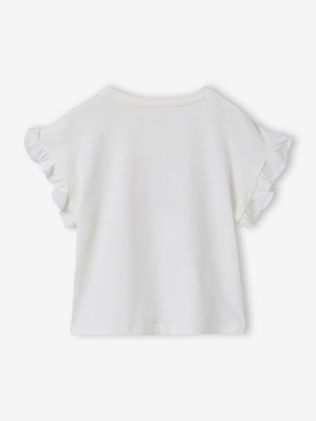 Tee-shirt fille motif romantique manches courtes à volant écru+marine+rose+vert sauge 2 - vertbaudet enfant 