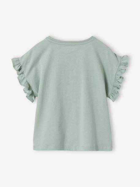 Tee-shirt fille motif romantique manches courtes à volant écru+marine+rose+vert sauge 12 - vertbaudet enfant 