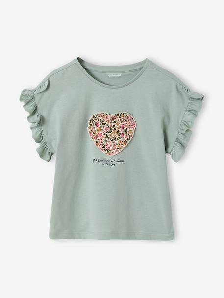 Fille-Tee-shirt fille motif romantique manches courtes à volant