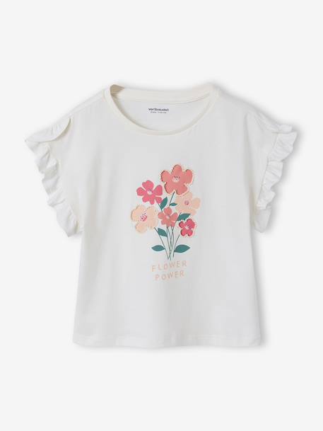 Fille-Tee-shirt fille motif romantique manches courtes à volant