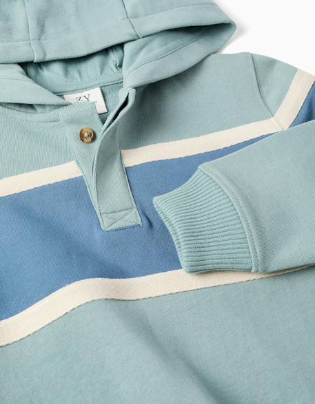 Sweat en coton à capuche et bloc de couleurs Vert clair 3 - vertbaudet enfant 