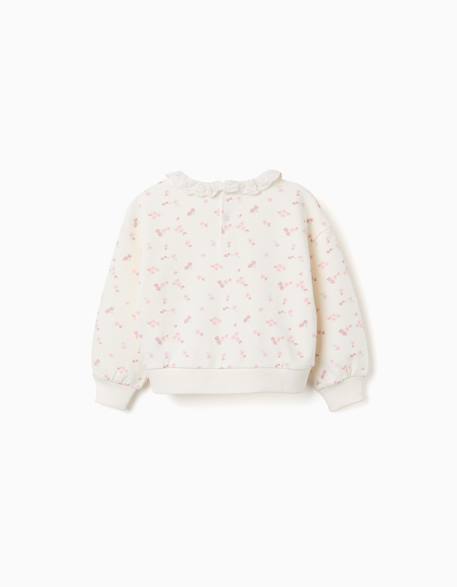 Sweat en coton à motif floral et col à volants Blanc 2 - vertbaudet enfant 
