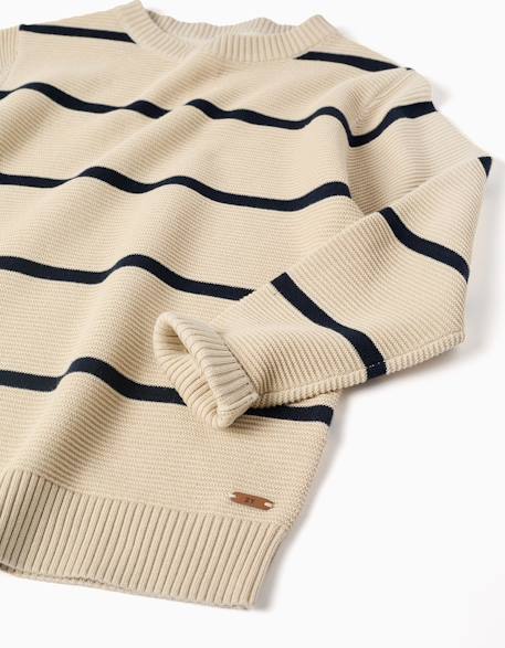 Pull en coton rayé Beige clair 3 - vertbaudet enfant 