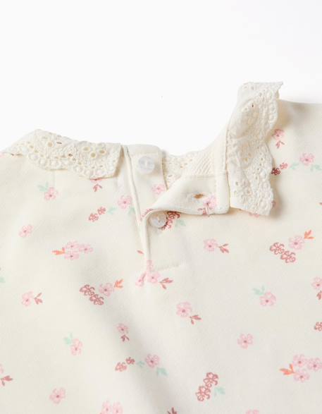 Sweat en coton à fleurs et broderie anglaise Blanc 3 - vertbaudet enfant 