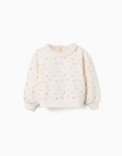 -Sweat en coton à motif floral et col à volants