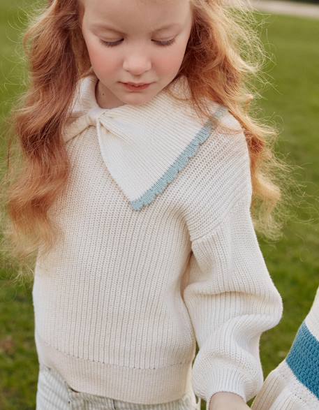 Pull Bleu Marine Avec Petit Col - Taille 8 Ans - Occasion Très Bon état - Idée Cadeau Pour Fille