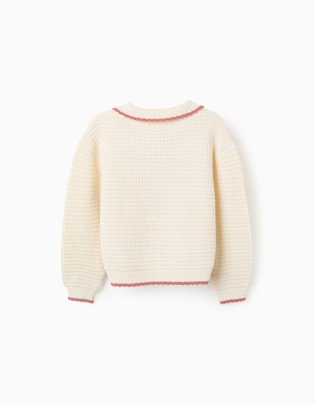 Pull en maille de coton à col de style polo Blanc 2 - vertbaudet enfant 