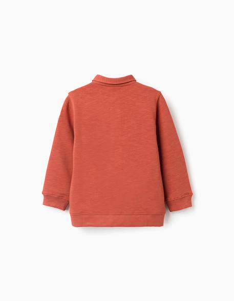 Sweat en coton à col polo et imprimé Orange 2 - vertbaudet enfant 