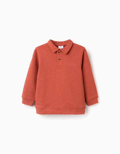 Sweat en coton à col polo et imprimé Orange 1 - vertbaudet enfant 