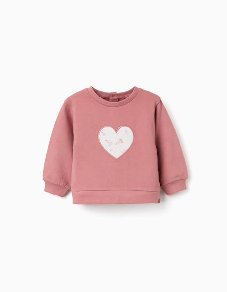 Sweat en coton avec cœur brodé Rose 1 - vertbaudet enfant 