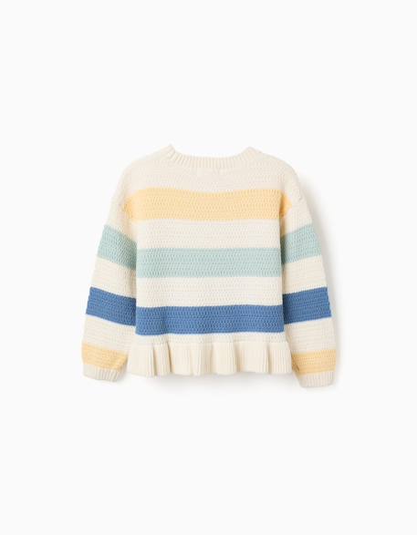 Pull en maille rayé à ourlet volanté Blanc 4 - vertbaudet enfant 