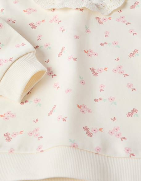 Sweat en coton à fleurs et broderie anglaise Blanc 4 - vertbaudet enfant 