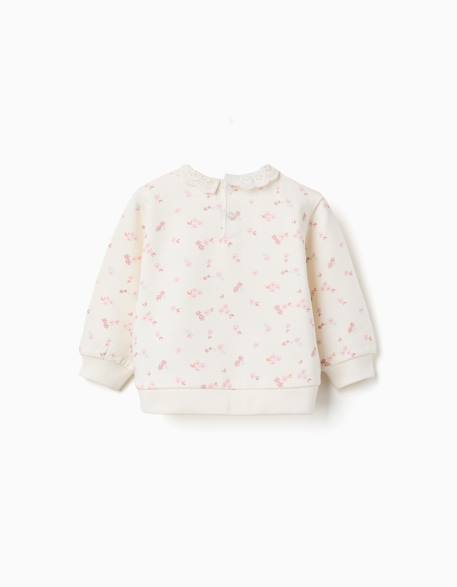 Sweat en coton à fleurs et broderie anglaise Blanc 2 - vertbaudet enfant 