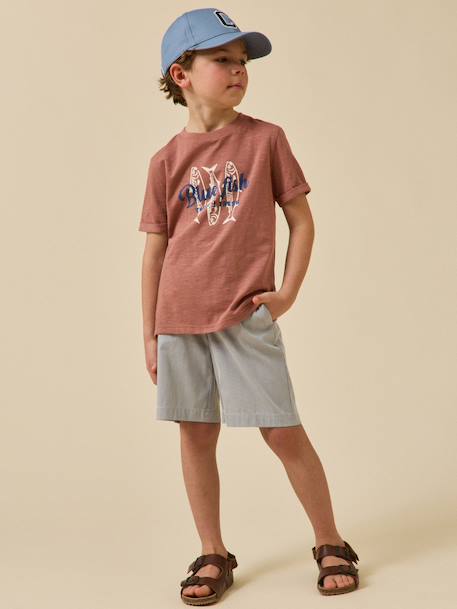 T-shirt imprimé garçon - coton biologique Ecru+Indigo+Terracotta 12 - vertbaudet enfant 