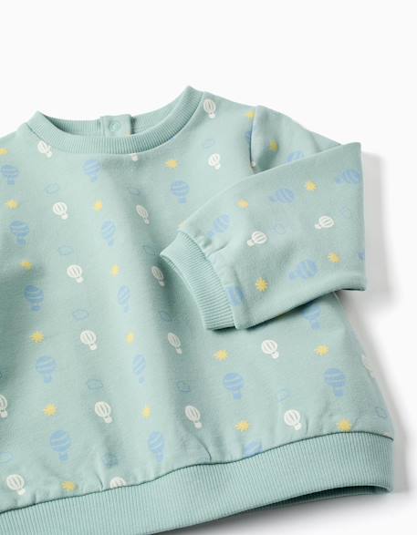 Sweat en coton à motif de montgolfière Vert clair 3 - vertbaudet enfant 
