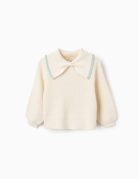 Pull en maille à col en forme de nœud Blanc 2 - vertbaudet enfant 