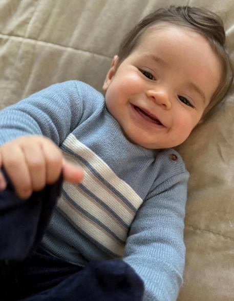 Pull en maille avec rayures Bleu clair 1 - vertbaudet enfant 