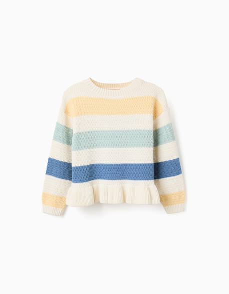 Pull en maille rayé à ourlet volanté Blanc 3 - vertbaudet enfant 