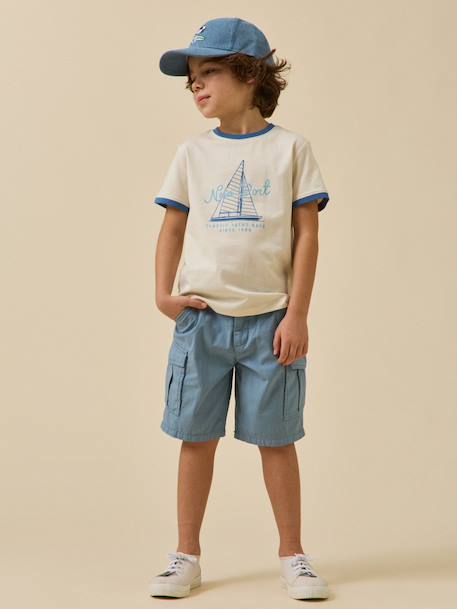 T-shirt imprimé garçon - coton biologique Ecru+Menthe 5 - vertbaudet enfant 