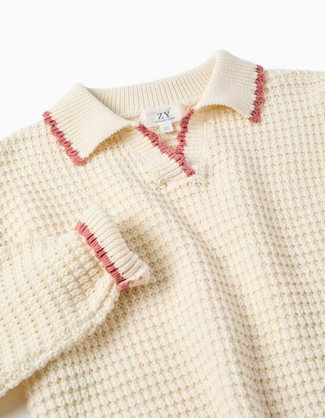 Pull en maille de coton à col de style polo Blanc 3 - vertbaudet enfant 