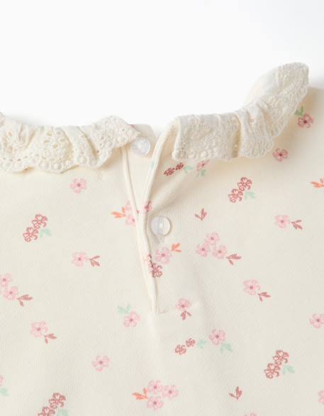 Sweat en coton à motif floral et col à volants Blanc 3 - vertbaudet enfant 