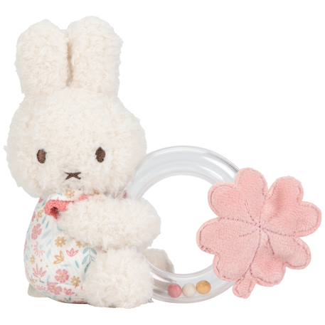 Hochet bébé avec anneau et peluche lapin Blanc, rose 1 - vertbaudet enfant 