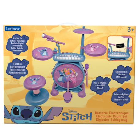 Batterie électronique lumineuse complète avec clavier, cymbales et tabouret stitch Rose 2 - vertbaudet enfant 