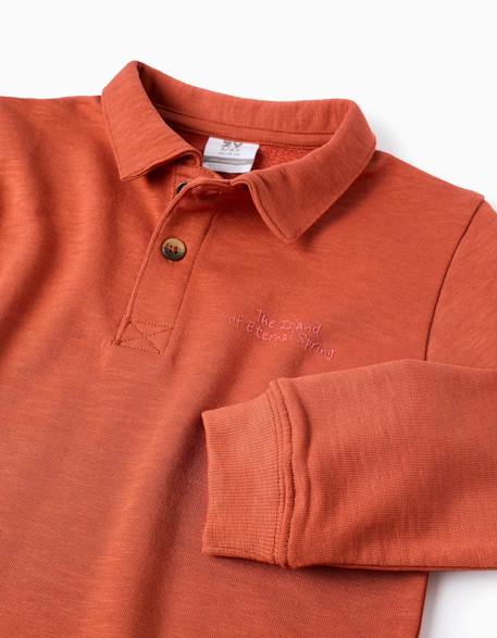 Sweat en coton à col polo et imprimé Orange 3 - vertbaudet enfant 