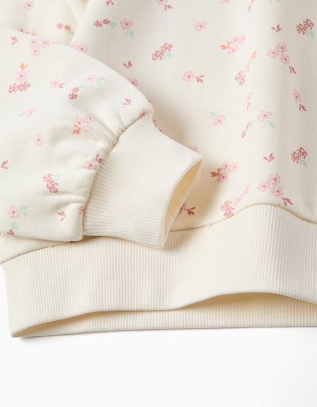 Sweat en coton à motif floral et col à volants Blanc 4 - vertbaudet enfant 