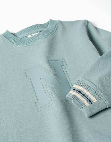 Sweat en coton avec n en relief Vert clair 3 - vertbaudet enfant 